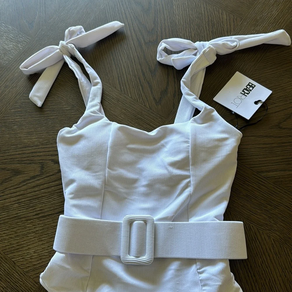 Beach Riot Sydney Belted One-Piece Swimsuit, White, Size Large, $168